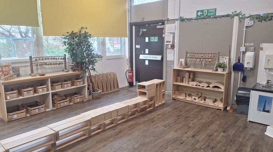 Figure 3. The block area at Cranstonhill Nursery, designed to support sustained concentration, collaboration, and self-directed construction.